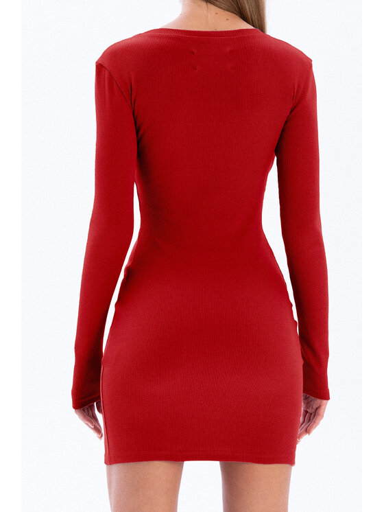Nudyess Nudyess Vestito di maglia Eos mini z prążka Rosso Fitted Fit