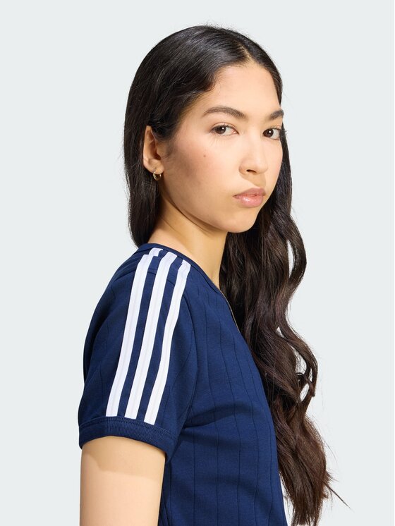 adidas adidas T-Shirt PINSTRIPE SHORT SLEEVE SLIM TEE Granatowy Slim Fit