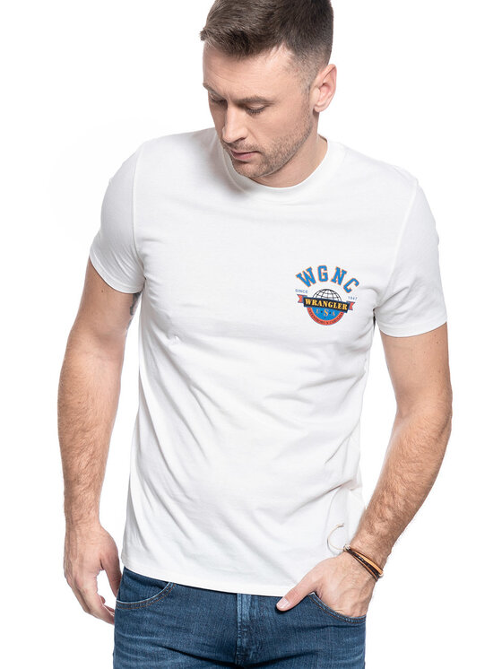 Wrangler Wrangler T-shirt SS GLOBE TEE Bianco Regular Fit