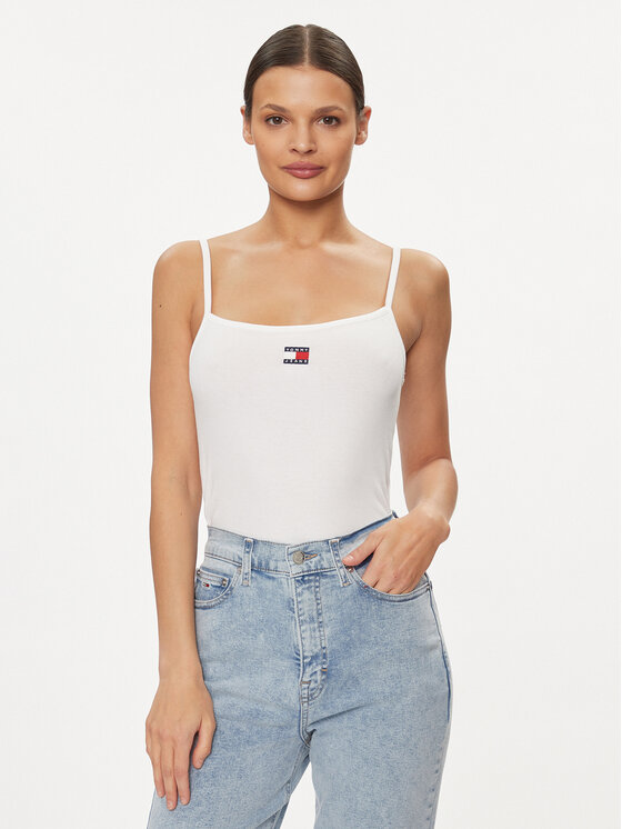 Tommy Jeans Top Badge DW0DW17904 Bijela Slim Fit