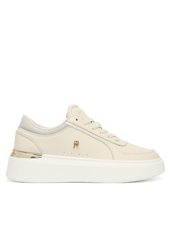 Tommy Hilfiger Tommy Hilfiger Sneakersy Shiny Leather Platform Sneaker FW0FW09364 Écru