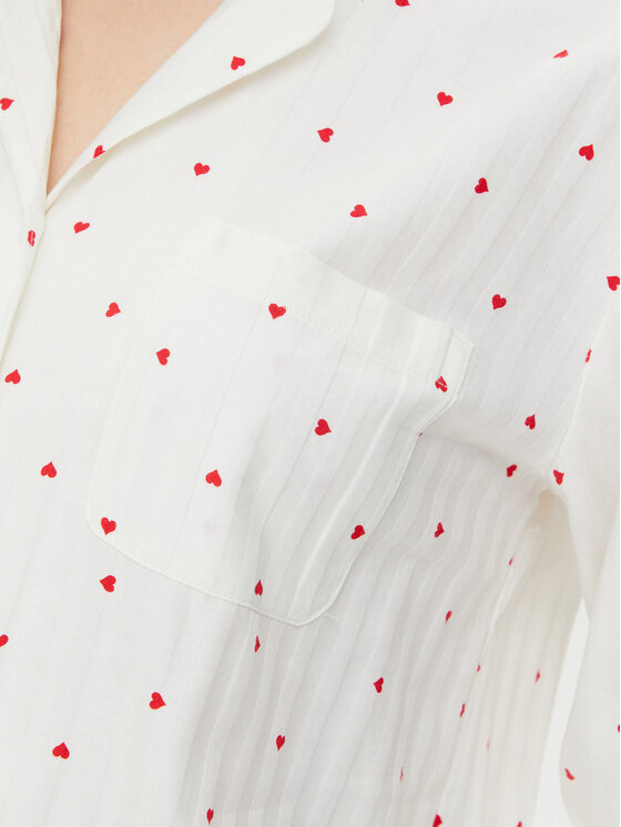 Hunkemöller Hunkemöller Μπλούζα πιτζάμας Jacquard Hearts 301436 Λευκό Relaxed Fit