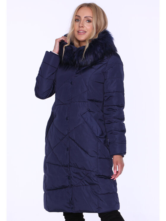 Perso Perso Zimní kabát z oryginalnym pikowaniem Tmavomodrá Slim Fit