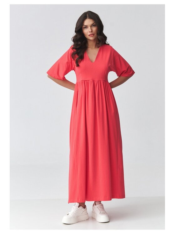 Makadamia Makadamia Sukienka codzienna M933 Koralowy Loose Fit