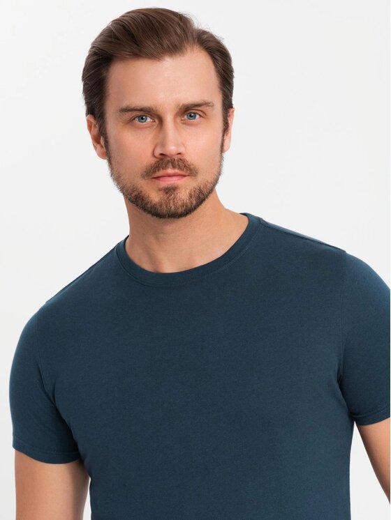Ombre Ombre Komplet 3 t-shirtów OM-TSBS-0232 Granatowy Regular Fit