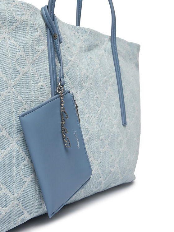 Calvin Klein Calvin Klein Geantă Emblem Aop Denim Tote W/ Pouch LV04F3428G Albastru