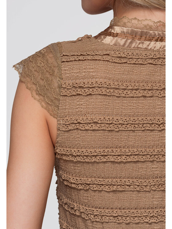 Ombre Ombre Bluzka OW-TS-E0066 Beżowy Slim Fit