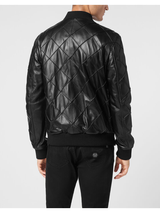 PHILIPP PLEIN PHILIPP PLEIN Kurtka skórzana 9483 Czarny Regular Fit