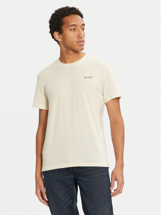 Mustang Mustang T-Shirt Austin 1015662 Εκρού Regular Fit
