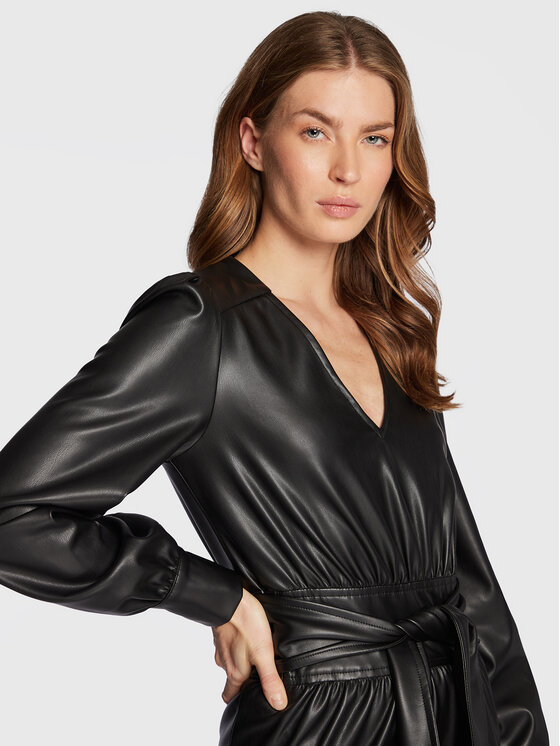 TWINSET TWINSET Šaty z imitácie kože 222TT2010 Čierna Regular Fit