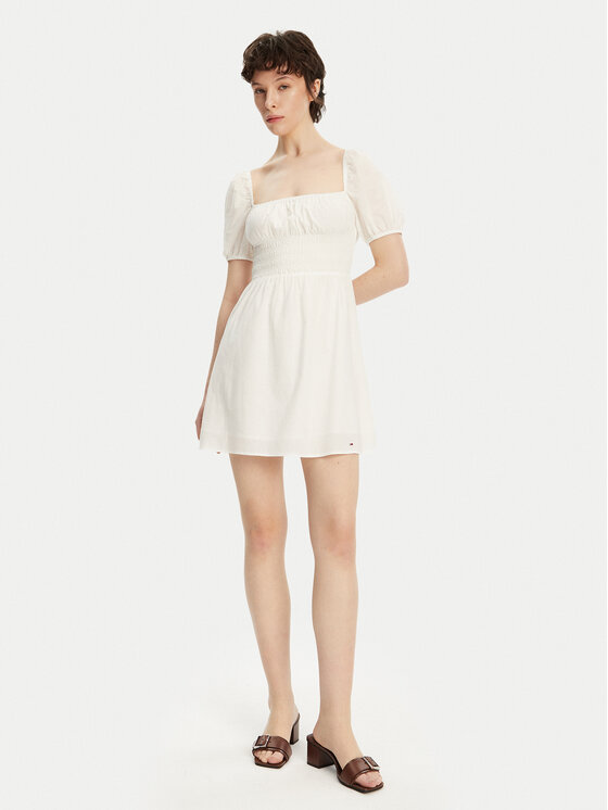Tommy Jeans Tommy Jeans Rochie de vară Voile DW0DW21334 Alb Regular Fit