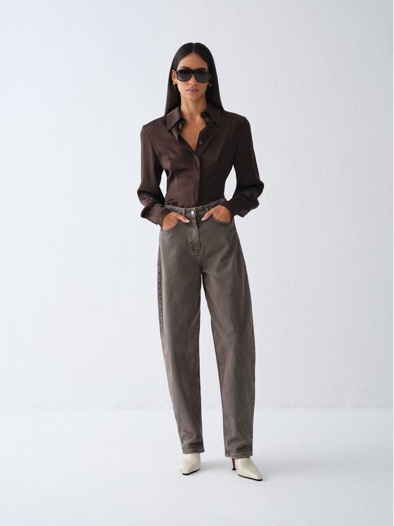La Mania La Mania Koszula MIRELLE Brązowy ciemny Basic Fit