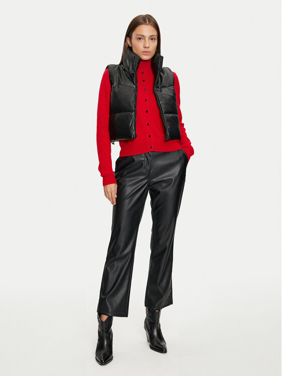 Vila Vila Spodnie z imitacji skóry Paloma 14098247 Czarny Flare Fit