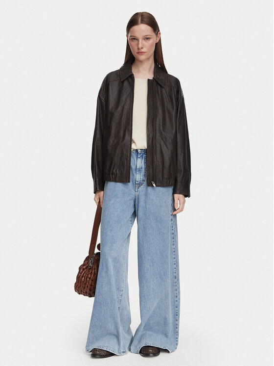 Weekend Max Mara Weekend Max Mara Kurtka skórzana Cose 2625446041 Brązowy ciemny Regular Fit