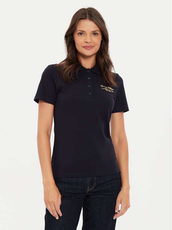 Tommy Hilfiger Polo Script WW0WW43624 Blu scuro Slim Fit, taglia : L