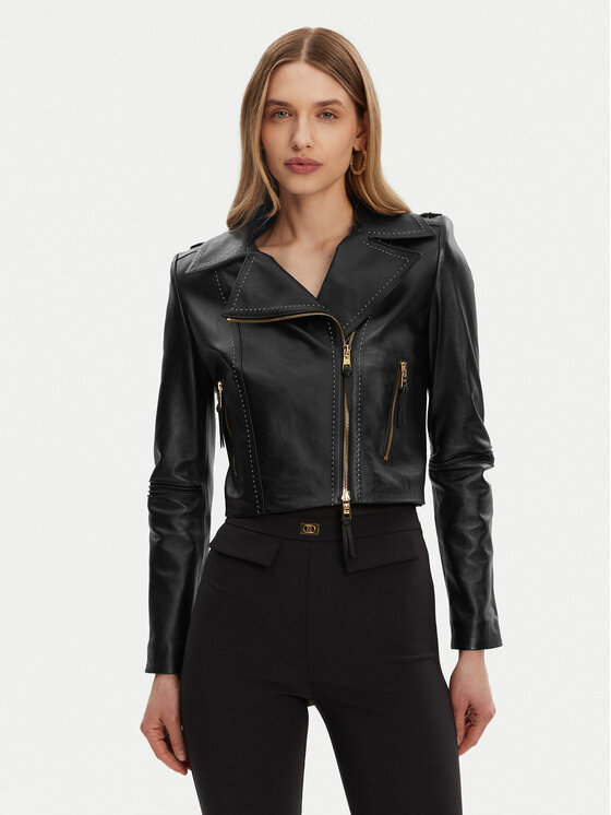 Elisabetta Franchi Elisabetta Franchi Kožená bunda GD-47Z-51E2-V1200 Černá Regular Fit
