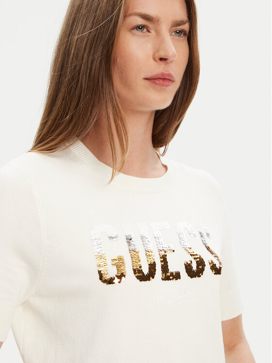 Guess Guess Pulover W5YR25 Z2NQ2 Écru Regular Fit