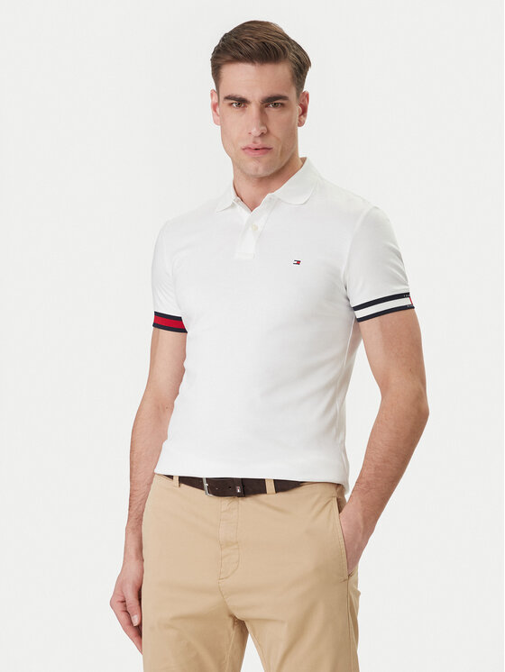 Tommy Hilfiger Tommy Hilfiger Polo majica MW0MW42743 Bela Slim Fit