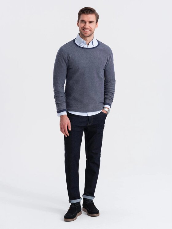 Ombre Ombre Sweter OM-SWSW-0118 Granatowy Regular Fit