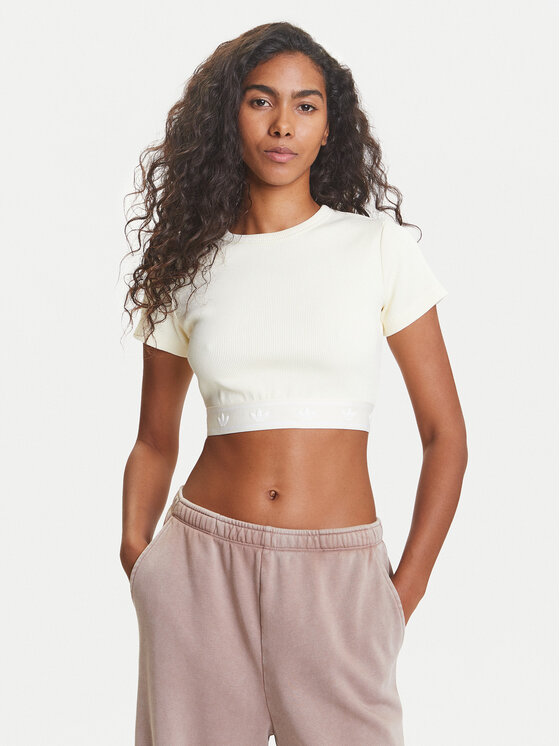 adidas adidas Тишърт Ribbed JD0040 Бежов Slim Fit