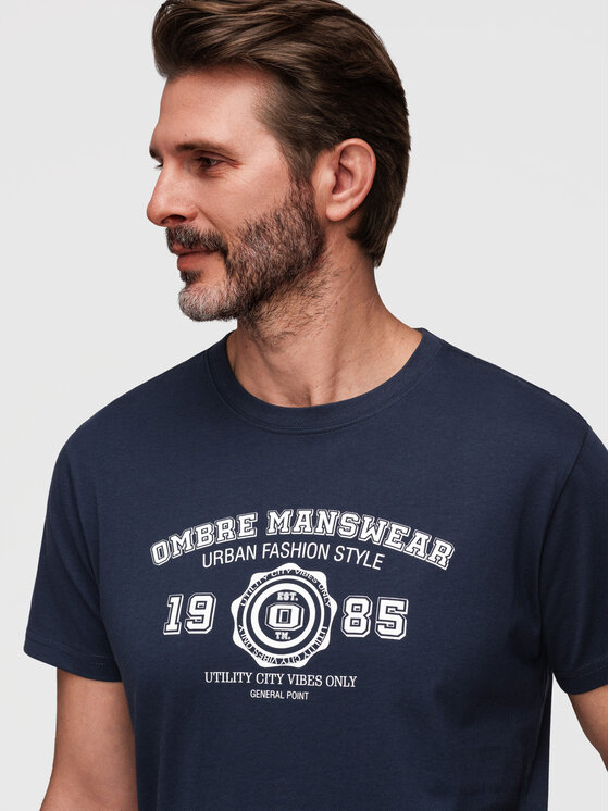 Ombre Ombre T-Shirt OM-TSPT-0269 Granatowy Regular Fit