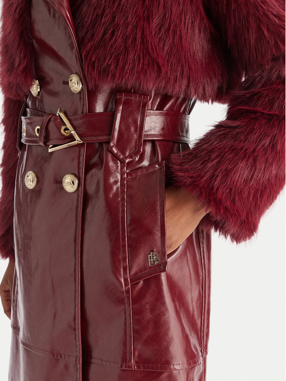 Babylon Babylon Płaszcz z imitacji skóry S00772 Bordowy Regular Fit