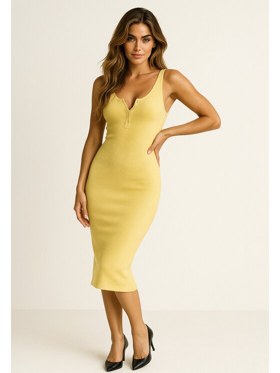 Nudyess Nudyess Sukienka letnia Louisiana midi z prążka Żółty Fitted Fit