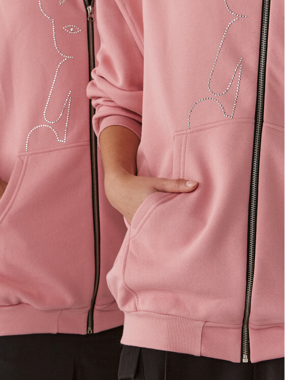 2005 2005 Суитшърт Unisex Studded Horned Lucy Zip Розов Relaxed Fit