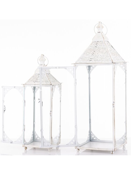 MIAhome MIAhome Zestaw 2 lampionów metalowych białych BLANKU 48/64 x 17/22 cm Biały