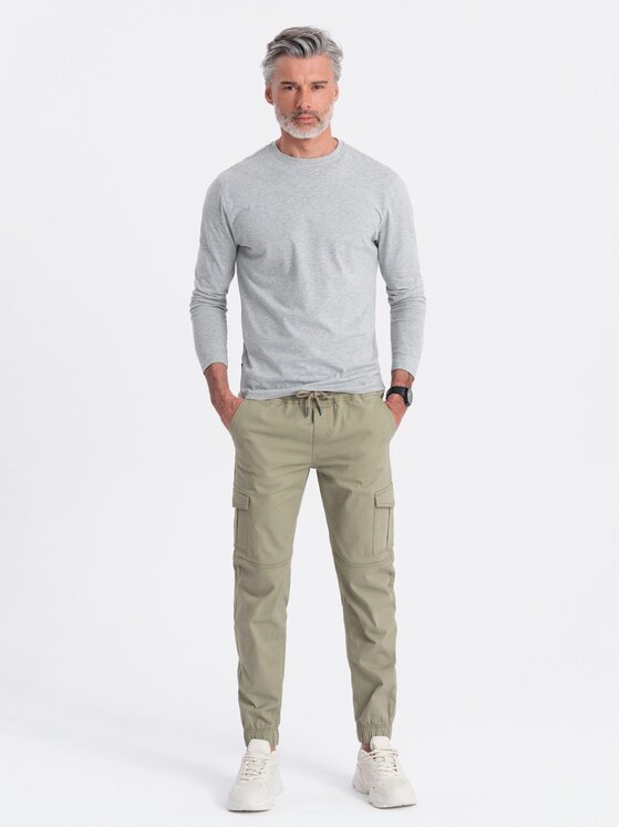 Ombre Ombre Joggers kalhoty OM-PAJO-0123 Khaki Regular Fit