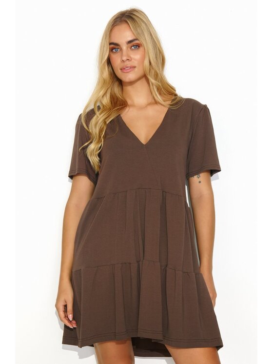 Makadamia Makadamia Sukienka codzienna M819 Brązowy Loose Fit