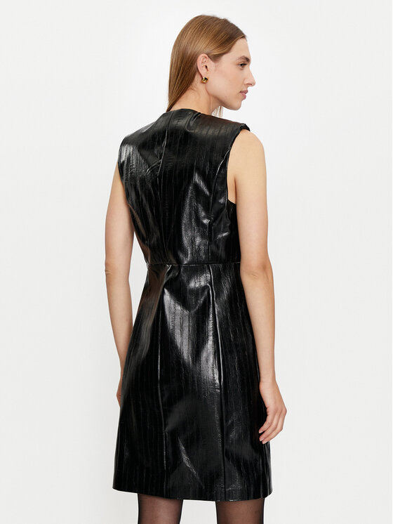 Sisley Sisley Rochie din imitație de piele 4S6DLV06O Negru Slim Fit