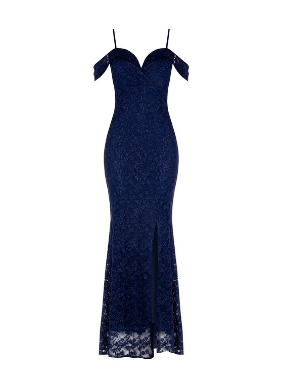 Rinascimento Rinascimento Φόρεμα κοκτέιλ ABITO A SIRENA IN PIZZO Μπλε Slim Fit