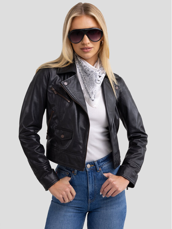 BIG STAR BIG STAR Kurtka skórzana MHAELA_906_130 Czarny Slim Fit