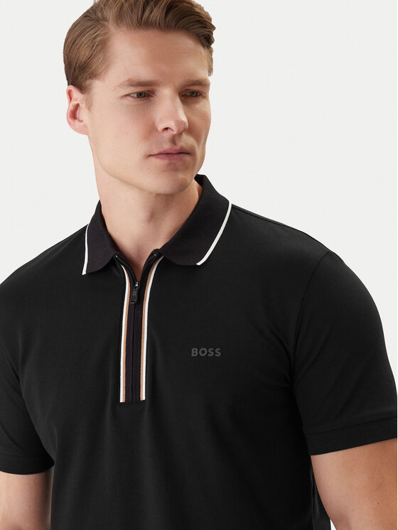 BOSS BOSS Тениска с яка и копчета 50555698 Черен Regular Fit