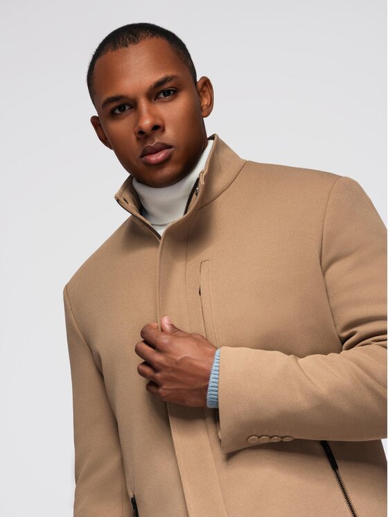 Ombre Ombre Płaszcz przejściowy OM-COWC-0136 Beżowy Regular Fit