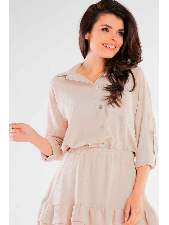 Awama Awama Koszula A425 Beżowy Basic Fit