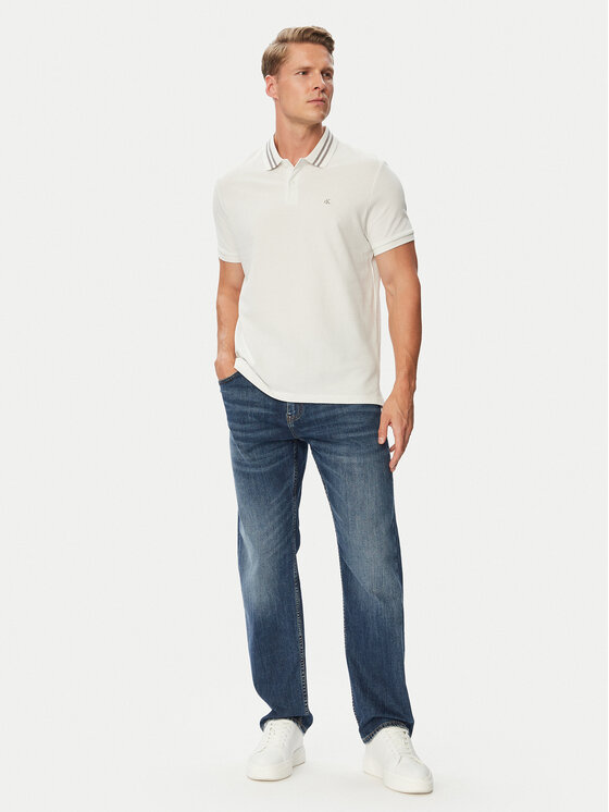 Calvin Klein Jeans Calvin Klein Jeans Тениска с яка и копчета Monogram LV04RC276G Бял Regular Fit