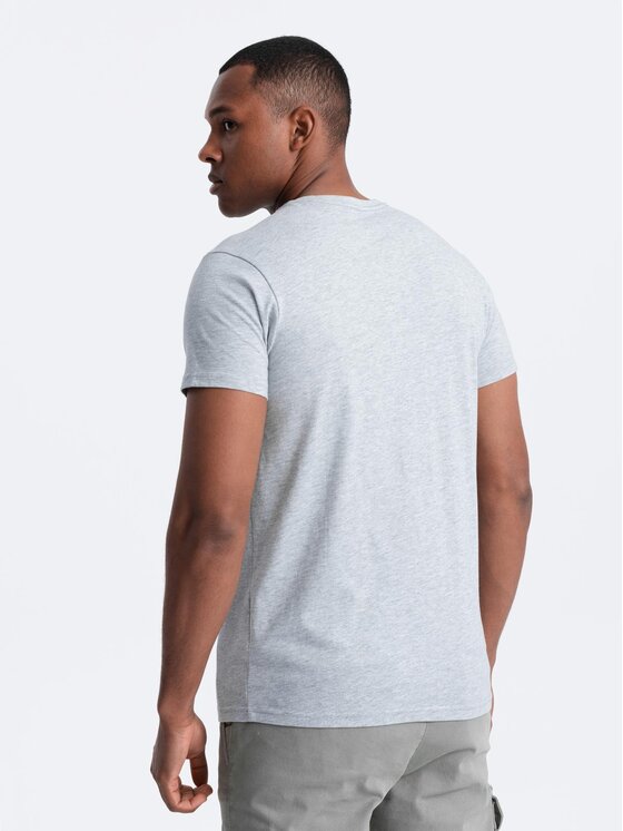 Ombre Ombre T-Shirt OM-TSBS-0146 Szary jasny Regular Fit