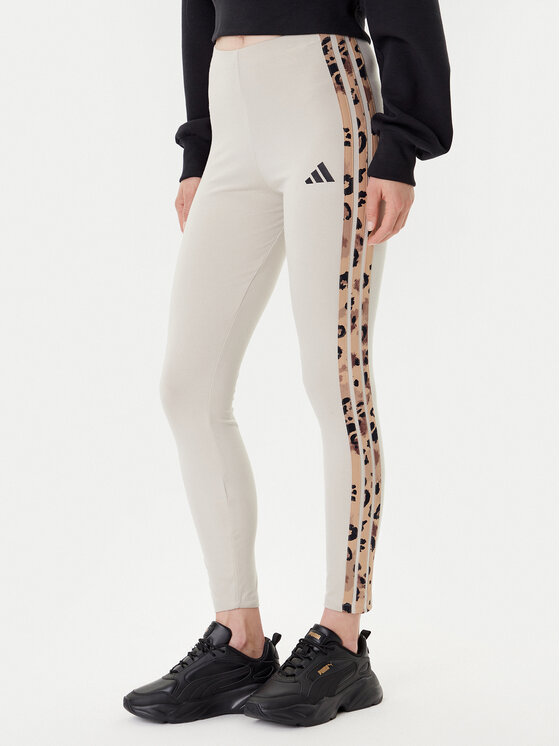 adidas Legginsy Animal Print 3-Stripes JM1867 Beżowy Slim Fit