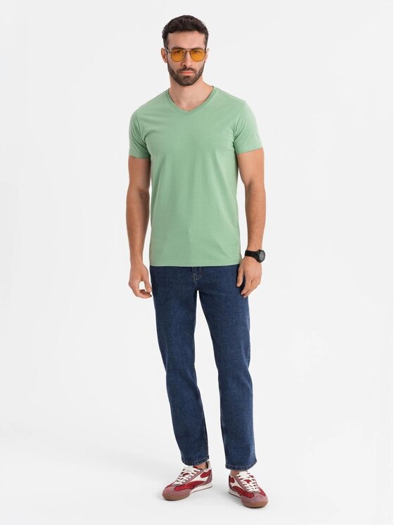 Ombre Ombre T-Shirt OM-TSBS-0237 Zielony Regular Fit