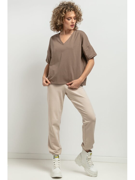 Tessita Tessita Bluzka T393 Brązowy Straight Fit