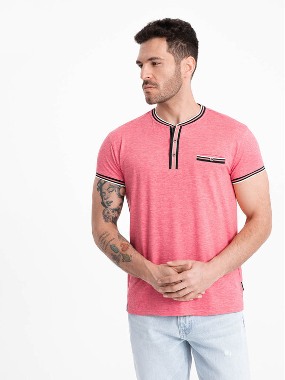Ombre Ombre T-Shirt OM-TSCT-0175 Czerwony Casual Fit