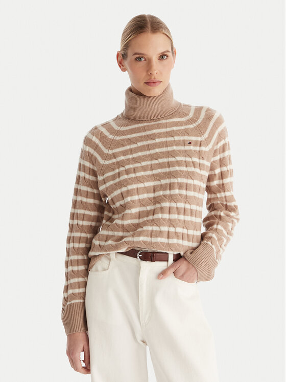 Tommy Hilfiger Tommy Hilfiger Bluză cu gât WW0WW46791 Bej Regular Fit