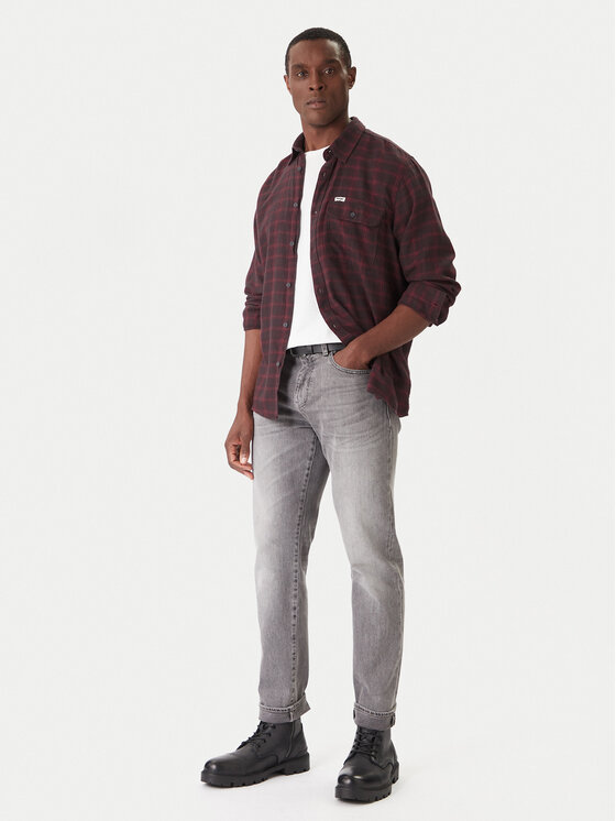 Wrangler Wrangler Koszula 1 Pkt Flannel 112371522 Bordowy Relaxed Fit