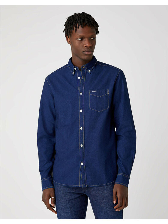 Wrangler Wrangler Camicia LS 1PKT BUTTON DOWN Blu Regular Fit