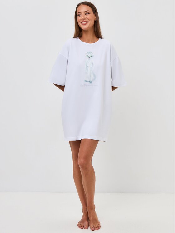 CAT by maniita lacitta CAT by maniita lacitta Koszula nocna Printed oversized T-shirt SPA CAT Biały Relaxed Fit
