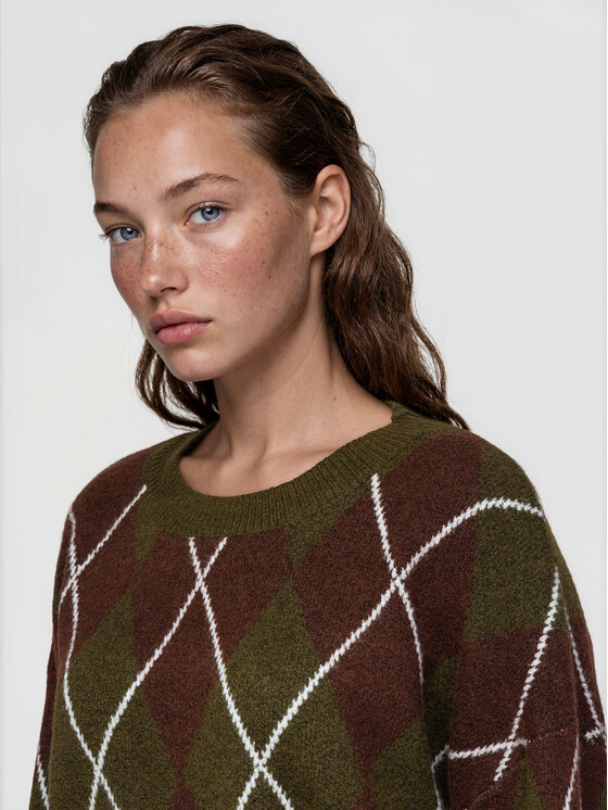 Ombre Ombre Svetr OW-SW-E0055 Khaki Relaxed Fit
