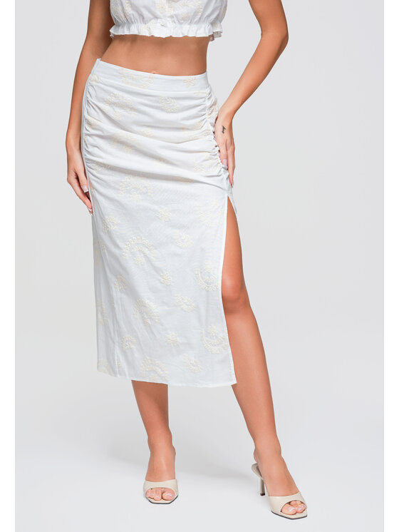 Ombre Ombre Spódnica midi OW-GL-E0019 Biały Slim Fit