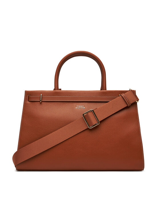 Tommy Hilfiger Tommy Hilfiger Torbica American Icon Tote Leather AW0AW17185 Smeđa